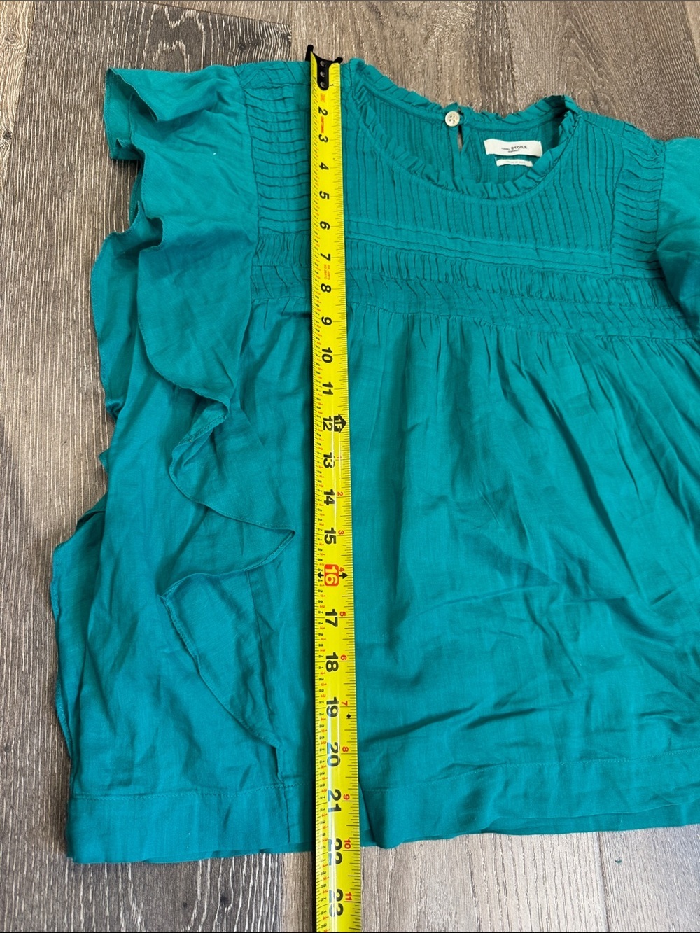 Teal Ruffled Pintuck Yoke Blouse AS0837 - Picture 5 of 6